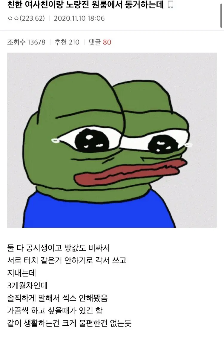 친한 여사친이랑 노량진 원룸에서 동거하는데