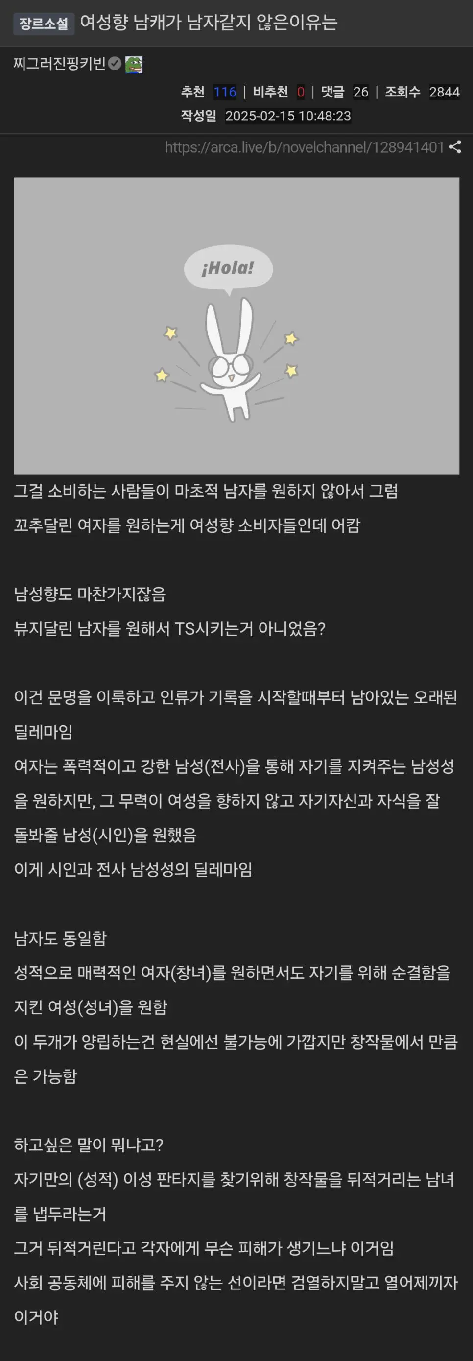 여성향 남캐가 남자같지 않은이유는