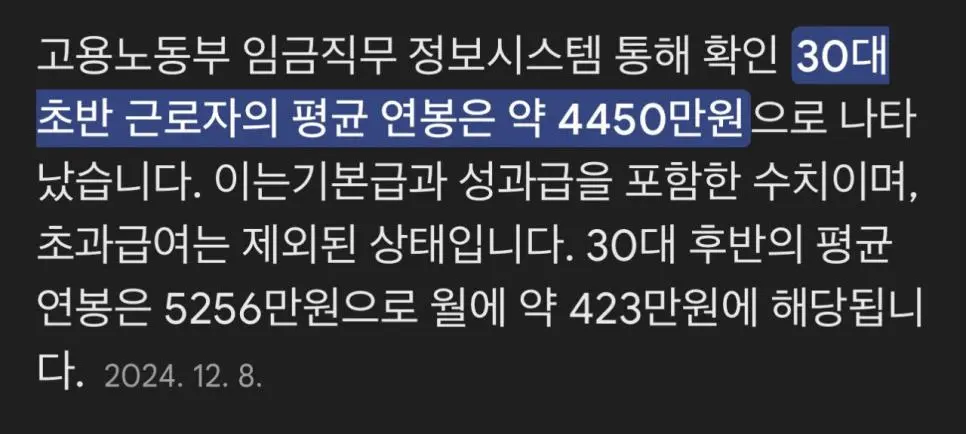 30대남자 평균연봉 수준