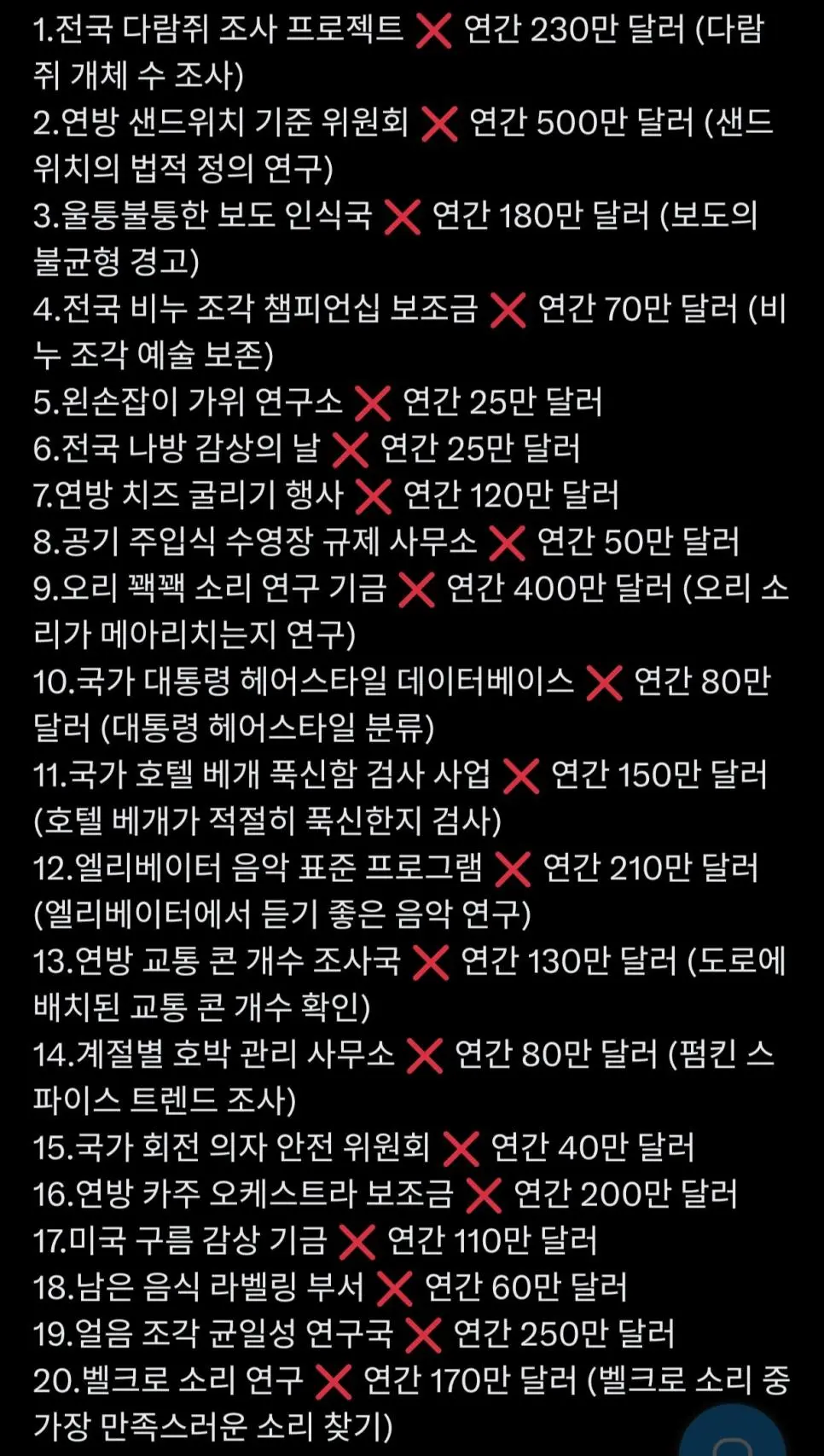 일론머스크의 도지DOGE가 첫 주에 폐쇄한 프로그램.