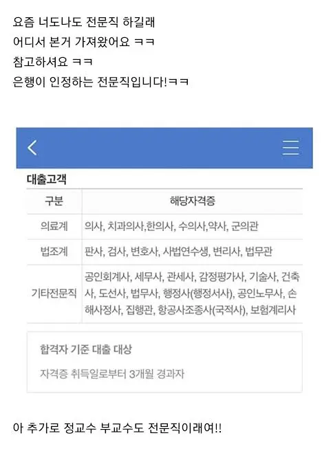 [유머] 	        은행에서 인정하는 전문직