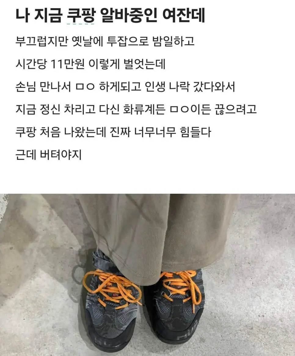 밤일 하다가 쿠팡뛰는 여자