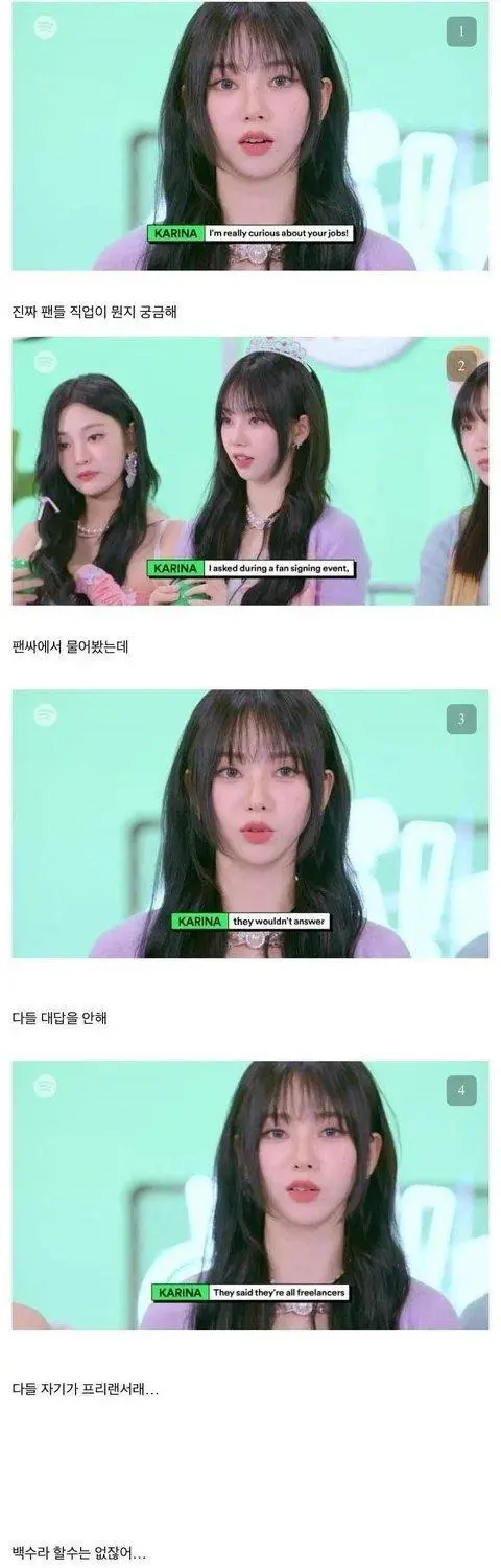 [유머] 	        순수하게 팬들의 직업이 궁금했던 카리나.jpg