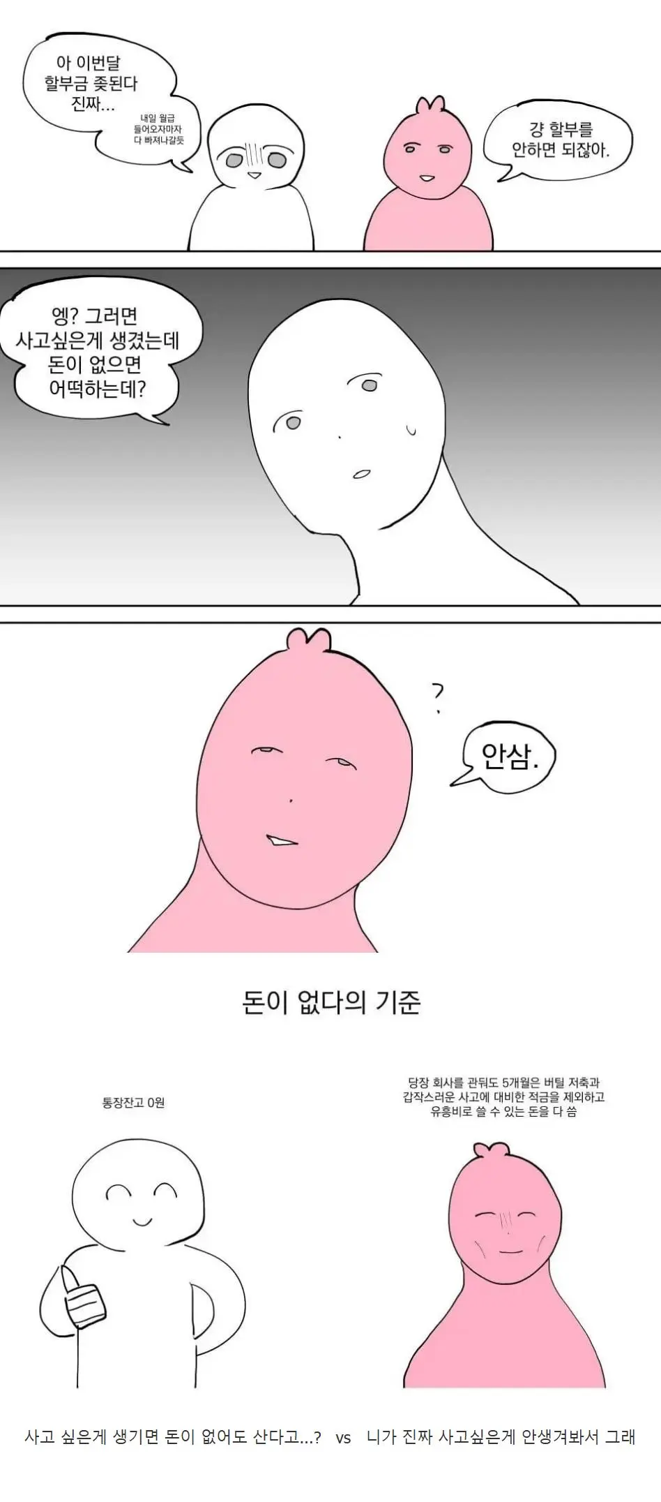 돈이 없다에 대한 서로 이해 못 하는 소비 습관