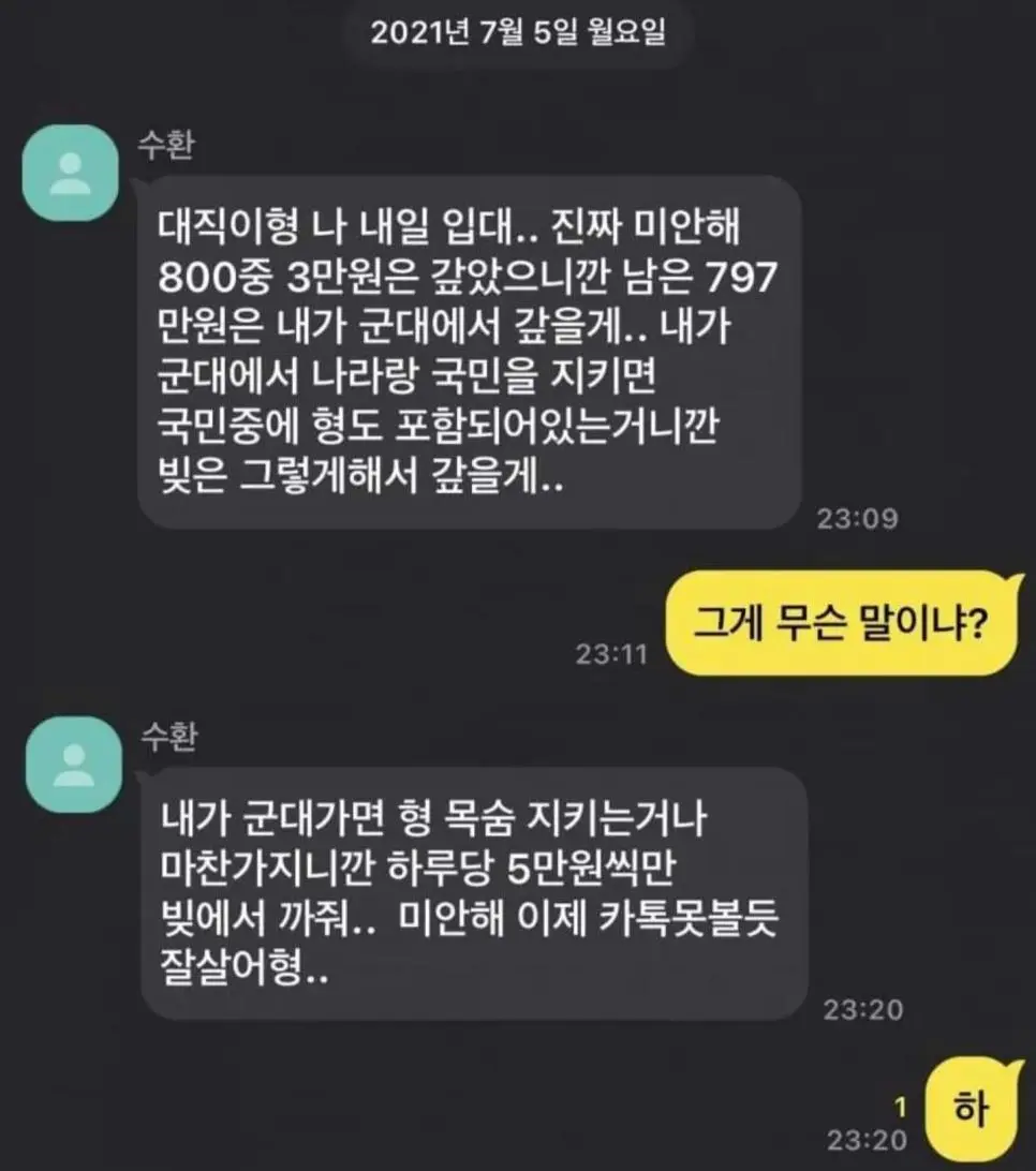 미안해.. 이제 못 볼 듯… 잘살어 형…