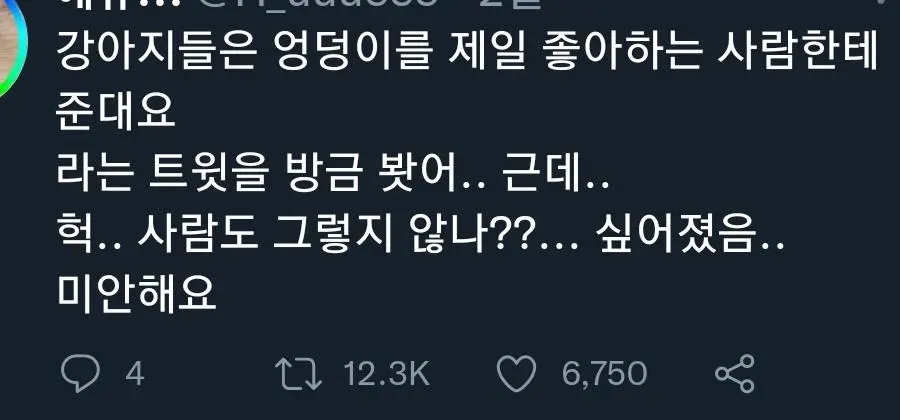 강아지는 엉덩이를 제일 좋아하는 사람에게 준다