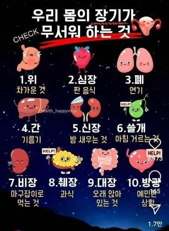 장기별 무서워 하는 것